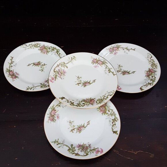 1920s Limoges Porcelain Side Plates: Pink Daisy Floral 6-inch Set Wedding Gift - Picture 2 of 10